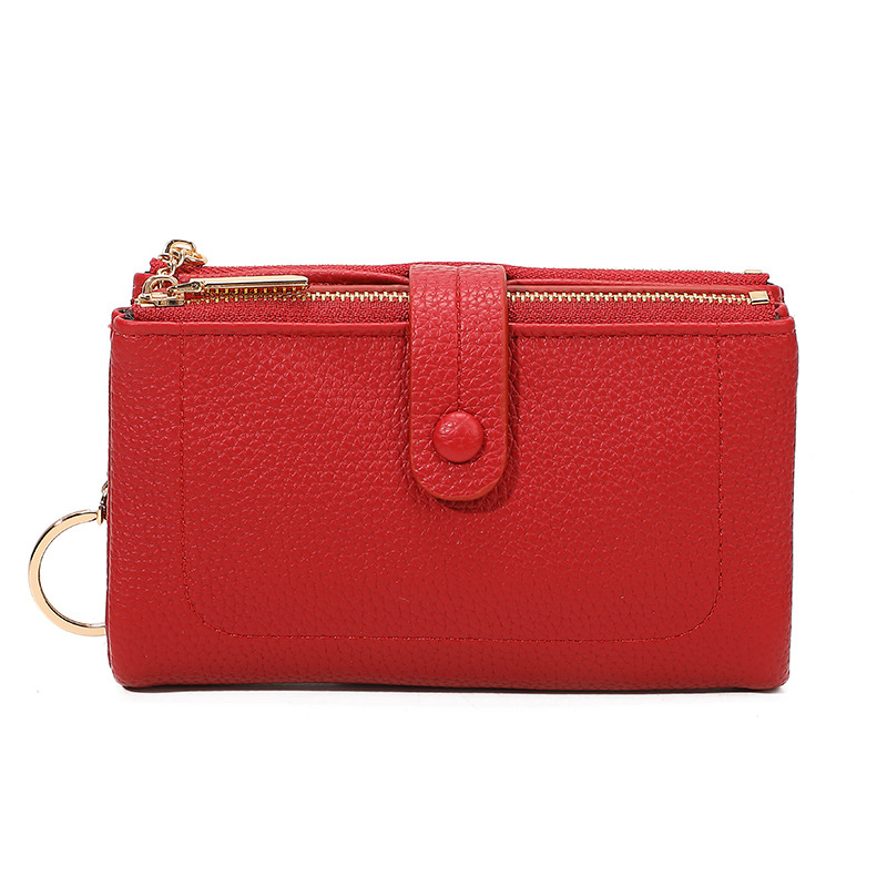 Monedero de mano para mujer japonesa de longitud media, monedero con doble cremallera, billetera transfronteriza de tres pliegues de gran capacidad con múltiples tarjetas