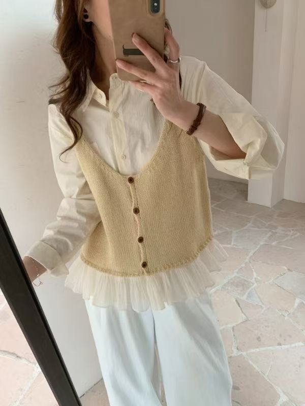 蕾丝拼接针织背心马甲女2025新款外搭叠穿小吊带坎肩无袖上衣韩版|undefined