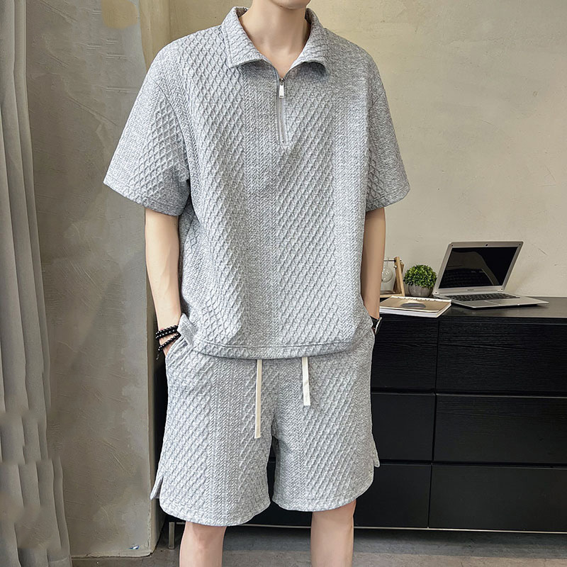 Ice Silk Sports Suit Men's 2025 High-End Summer Accessible Luxury Men's Fashion Brand Loose Short-Sleeved Polo Shirt Half Zipper