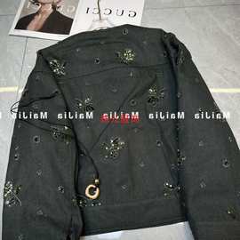 时髦冬上钉珠牛仔短外套新重工加厚图片色针织面料扎染棉服保暖