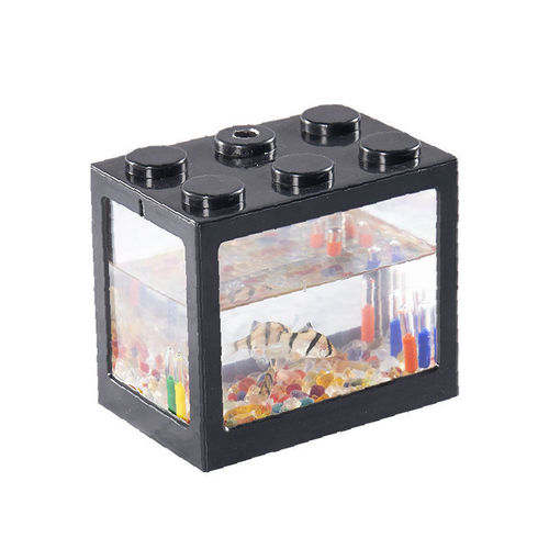 Building blocks Thai fighting fish small fish tank, miniature ornamental fish tank, small office desk, creative small fish tank, plastic fish tank