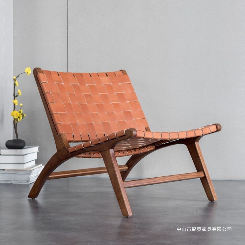 Dropshipping Saddle Chair Nordic Solid Wood Single Retro Sofa Chair B&B Hotel Leisure Woven Chair