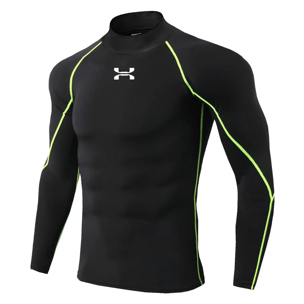 High Collar Sports Bodysuit, Men's Fitness Clothes, Long-Sleeved, High-Elastic Football and Basketball Training Clothes, Quick-Drying Clothes, Bottoming Tops