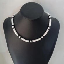 欧美跨境热销饰品黑白色简约软陶项链波西米亚风复古百搭项饰批发