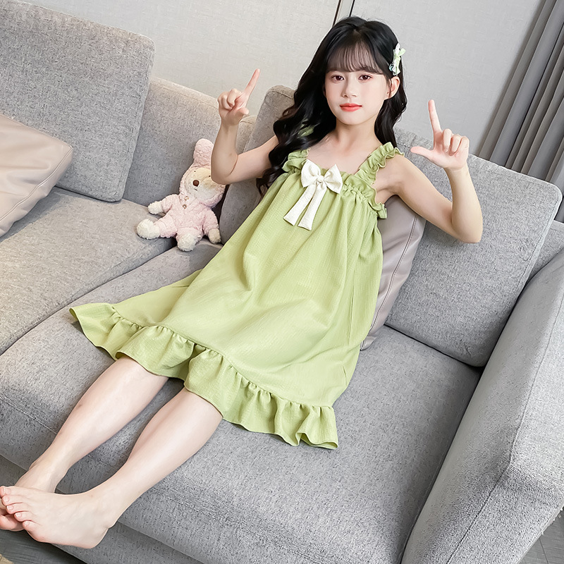 兒童冰絲睡衣女童夏季吊帶睡裙中大童女孩夏款薄款公主家居服外穿