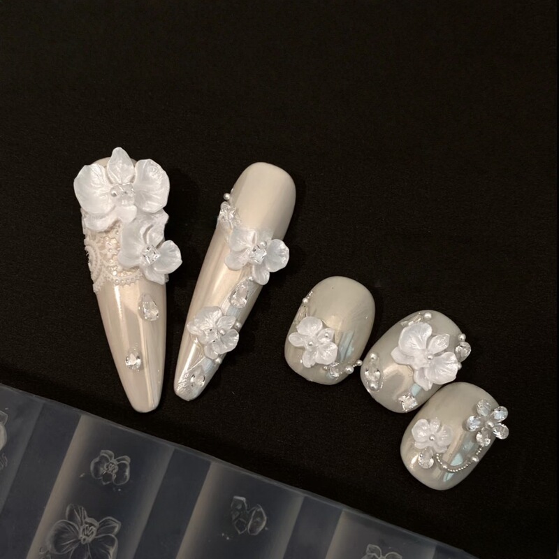 美甲模具蝴蝶兰立体雕花法式装饰diy浮雕高透蝴蝶结硅胶指甲|undefined