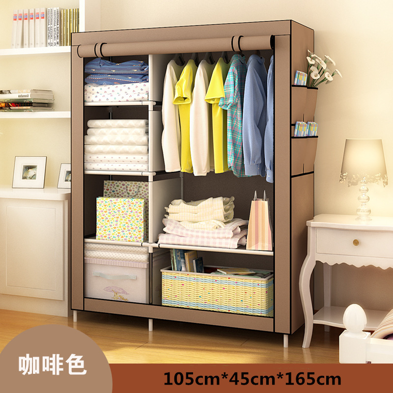 Armario simple tela plegable de tela armario de almacenamiento económico casa de alquiler de armario de acero percha
