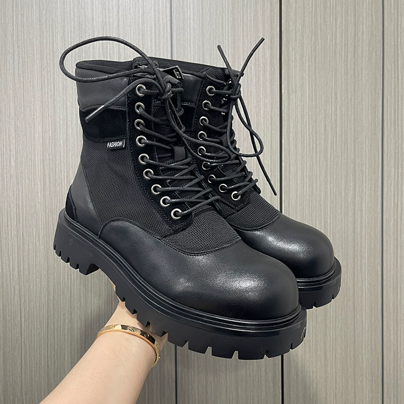 Ботинки с боковой молнией, мужские черные ботинки, повседневные универсальные мотоциклетные ботинки с высоким берцем на толстой подошве 66648-Z