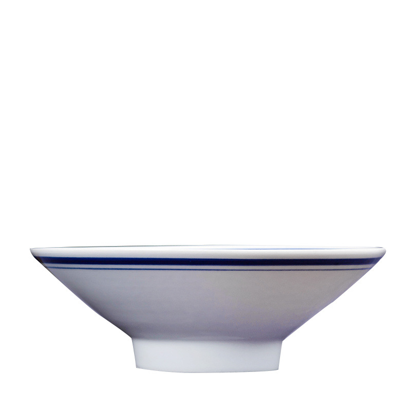 IZ4A斗笠碗菜碗浅口碗陶瓷蓝边碗高脚青花瓷家用商用可logo