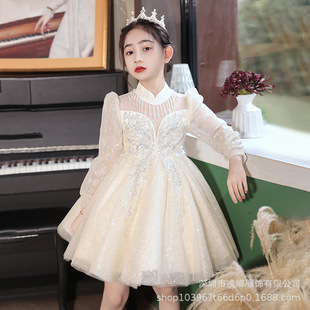 European and American Cross-border Children's Dress Light Luxury Niche High-end Girls' Princess Dress Host Piano Playing Shaped Yarn