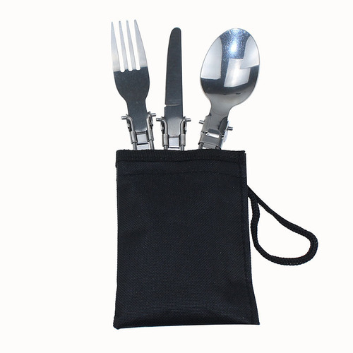 Outdoor portable stainless steel knife fork spoon set 3-piece steel handle folding camping utensils