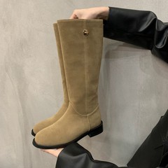 西部牛仔马丁靴时尚瘦瘦靴女鞋2025年新款秋复古绒面骑士靴长筒靴