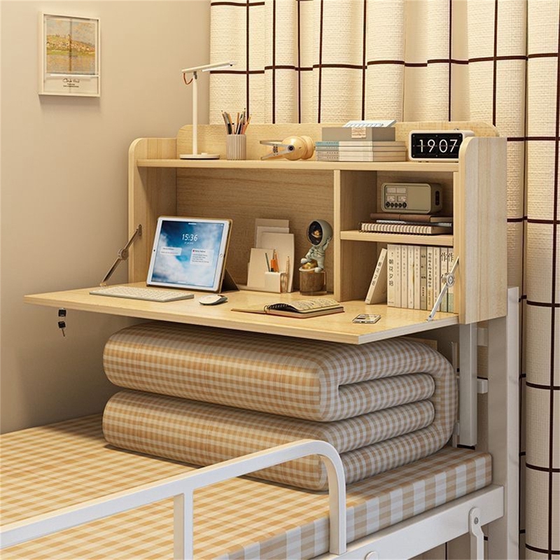 Large-size foldable dormitory bed table, suspended on the side, can be fixed as a study desk, top bunk table, lazy person's computer desk