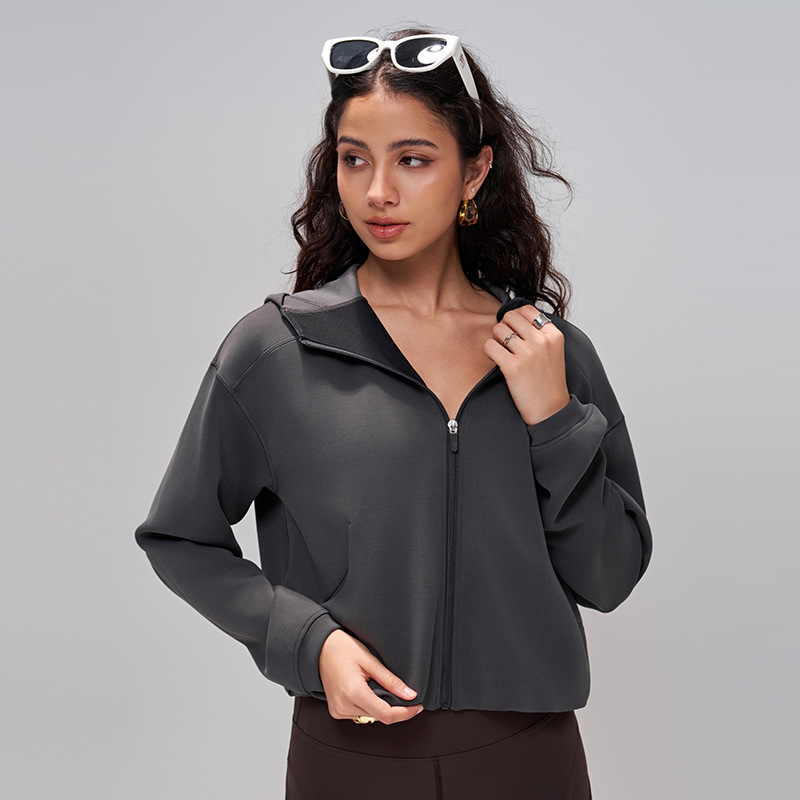 Primavera y otoño de mangas largas camisetas deportivas encapuchadas mujeres cintura doblada chaqueta de fitness para correr al aire libre chaqueta casual