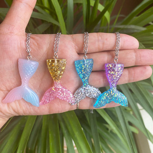 Mermaid Necklace Dazzling Gradient Stainless Steel Fishtail Pendant Necklace Mermaid Necklace
