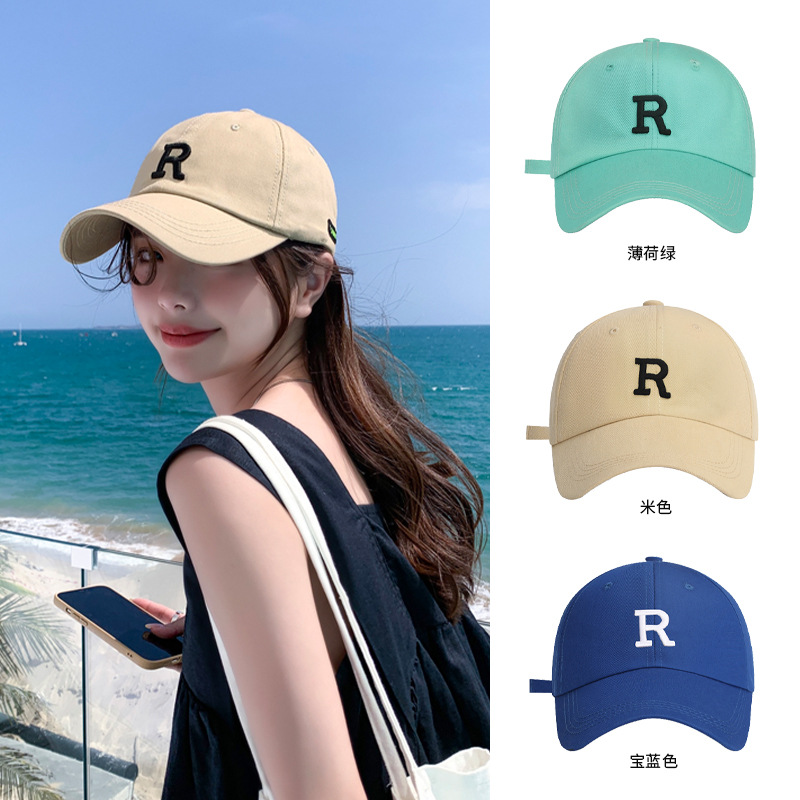 帽子女克莱因蓝字母R棒球帽女韩版春夏遮阳防晒帽百搭刺绣鸭舌帽-阿里巴巴