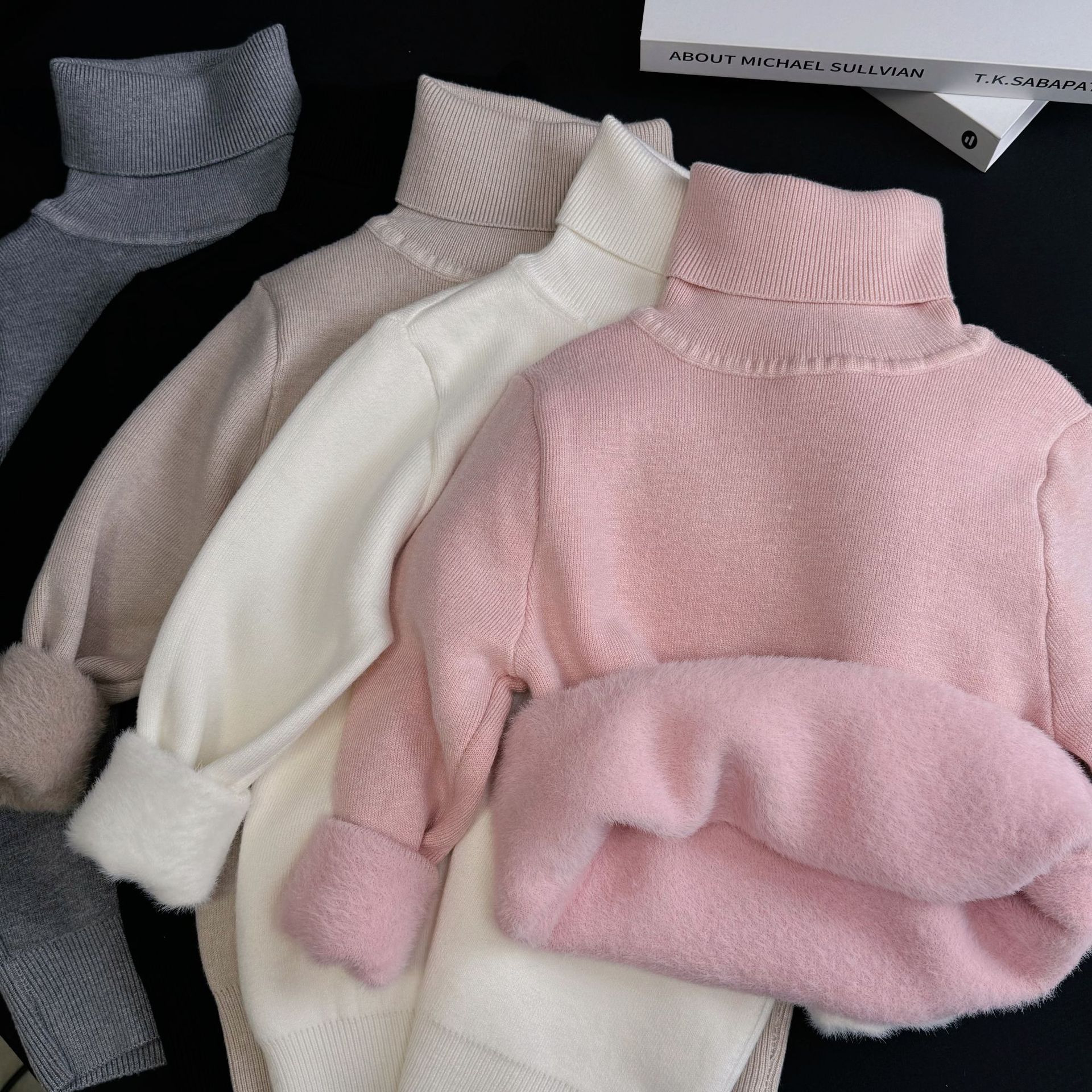 Niñas más suéter de terciopelo un terciopelo grueso niños de cuello alto para niños de invierno bebés base de punto chaqueta