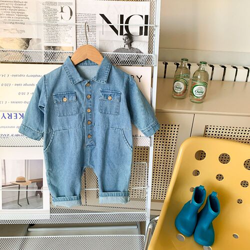 Baby jumpsuit girls denim jumpsuit boy long-sleeved baby spring and autumn clothing children's jumpsuit romper pants