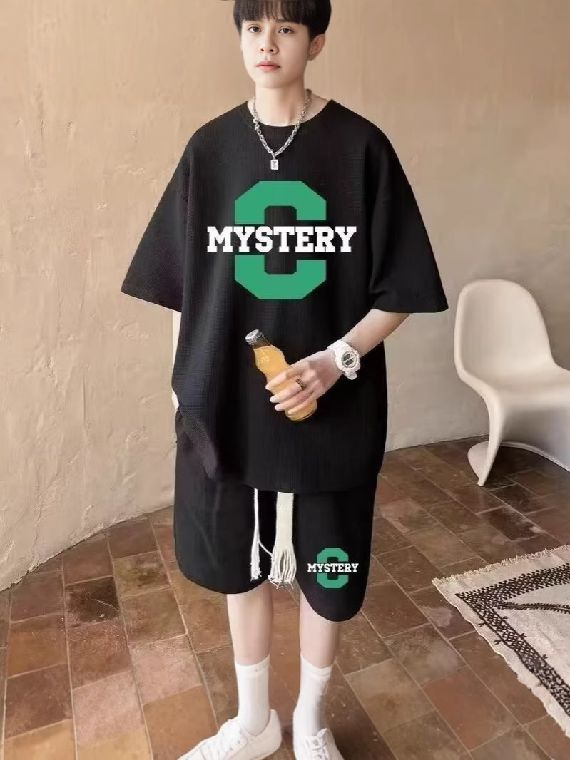 Camisas y menos ropa, hombres de gofres juveniles, trajes de alta gama, pantalones cortos de manga corta de verano