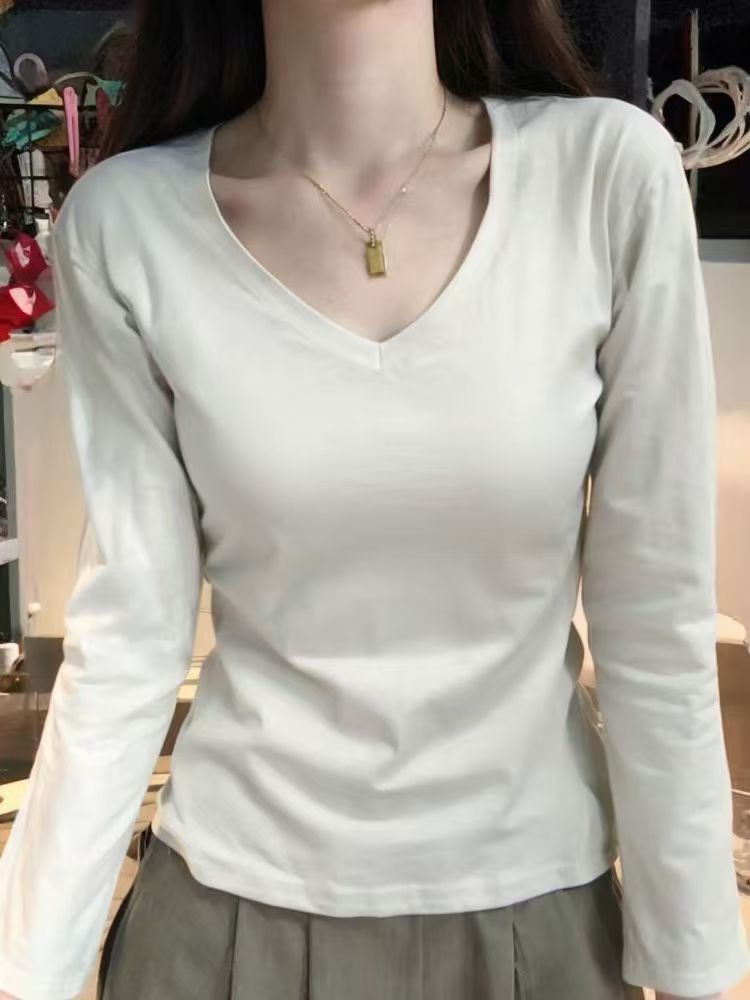 K703 긴팔 브이넥-화이트