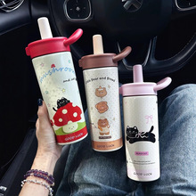 高颜值手提花茶杯一盖双饮吸管咖啡杯大容量316不锈钢真空保温杯