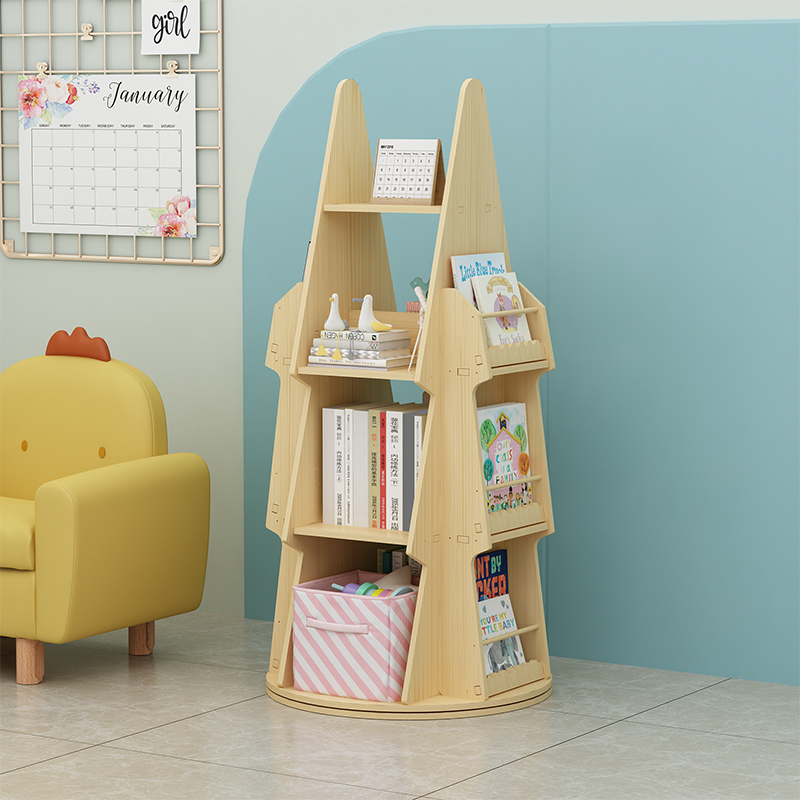 Children's Rotating Bookshelf Solid Wood Simple Floor-standing Multi-layer Storage Rack Home Bookcase Baby Toy Picture Book Storage Rack