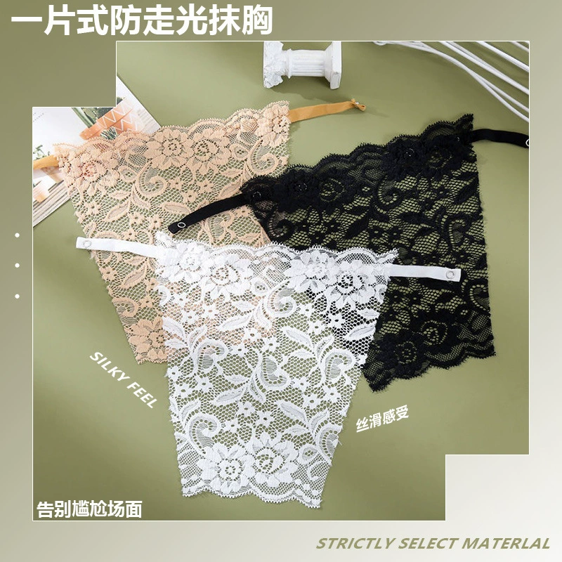 Покрытие груди Артефакт Невидимый Кружевной Край Базовое внутреннее нижнее белье без бретелек Женское бесследное цельное нагрудное платье с V-образным вырезом и защитой от ходьбы
