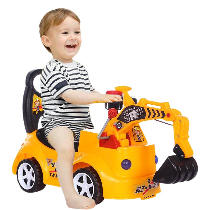 Una pieza de entrega para niños columpio coche excavadora sentado y montando bebé juguete grande música ingeniería coche excavadora
