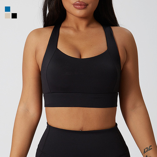 European and American size cross-border sports bra for women, high-intensity shock-proof yoga bra, breast-shrinking I-shaped sports vest