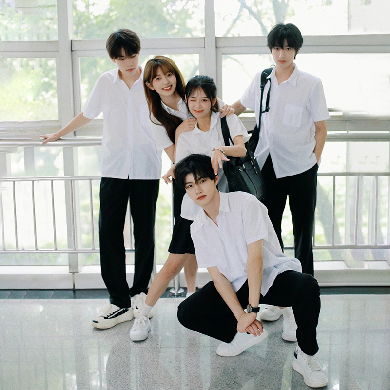 White Shirt Women's Summer Short-sleeved JK Uniform Inner Shirt College Style Class Clothes Senior high school Students Graduation School Uniform suit