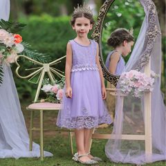 兒童禮服裙女童連衣裙花童無袖及膝婚紗公主裙女孩派對生日蓬蓬裙