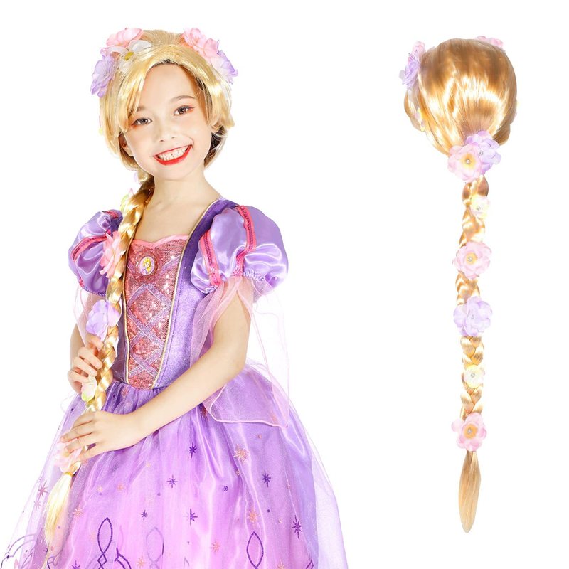 New Magic Qiyuan long hair Princess big braid full head flower lepei Princess wig with flowers performance wig