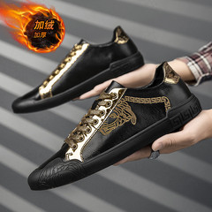 英倫加絨棉鞋時尚真皮休閒板鞋加棉休閒皮鞋男鞋子秋冬季軟底潮流