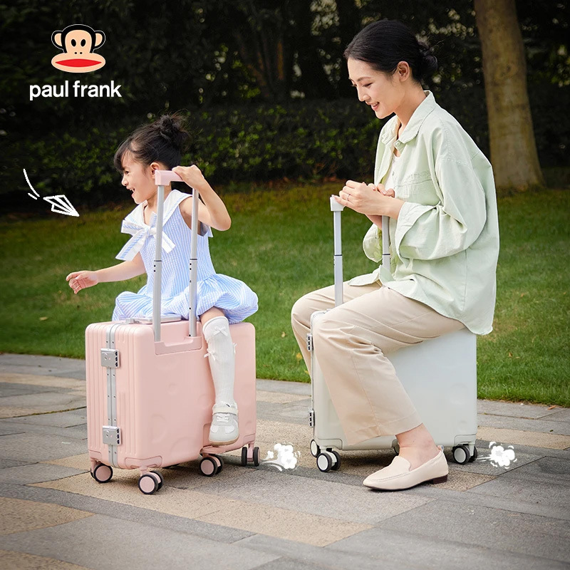 빅마우스 몽키 어린이용 라이더블 여행가방, 남아 여아용 알루미늄 프레임 트롤리 캐리어, 20inch 기내용 여행가방, 여행가방, 비밀번호 잠금 캐리어