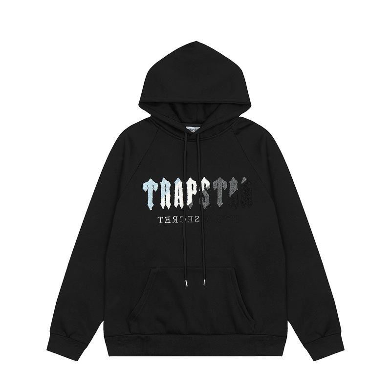 Trapstar marca de moda europea y americana azul, blanco, gris y negro bordado toalla forrado de lana hombres y mujeres pareja de alta calle traje de ocio