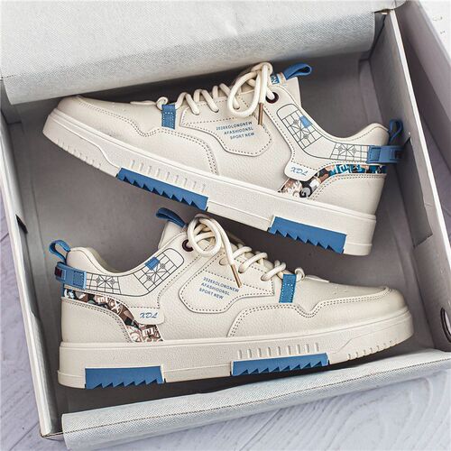  Spring New Men's Leather Panel Shoes Trendy Teenagers and Students White Shoes Low-top Sports and Casual Men's Shoes