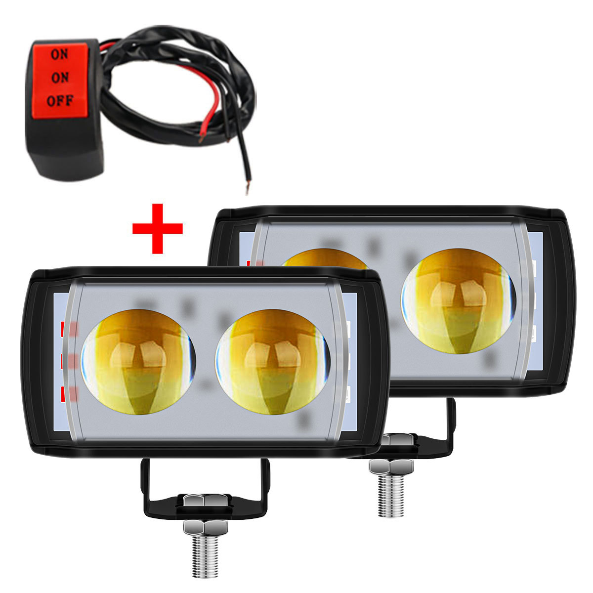 Cross-Border Hot-Selling Motorcycle Headlight, Short Three-Sided Electric Vehicle Spotlight, Integrated High-Brightness Led Strobe Light for Both Near and Far Range