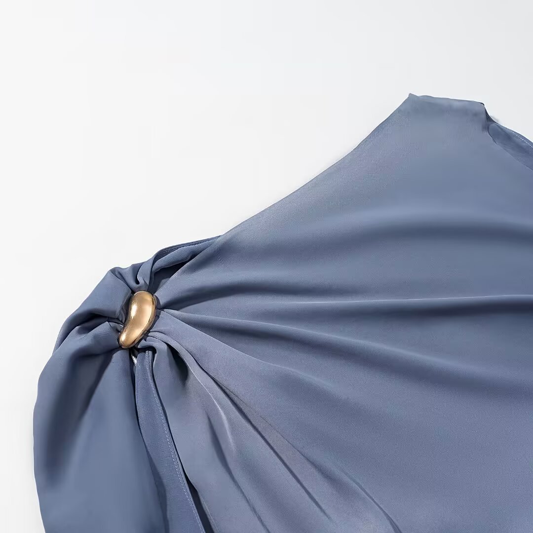 Women's Asymmetrical Top Fashionable Chic Silk Satin Texture New Clothing_ecoleips.com