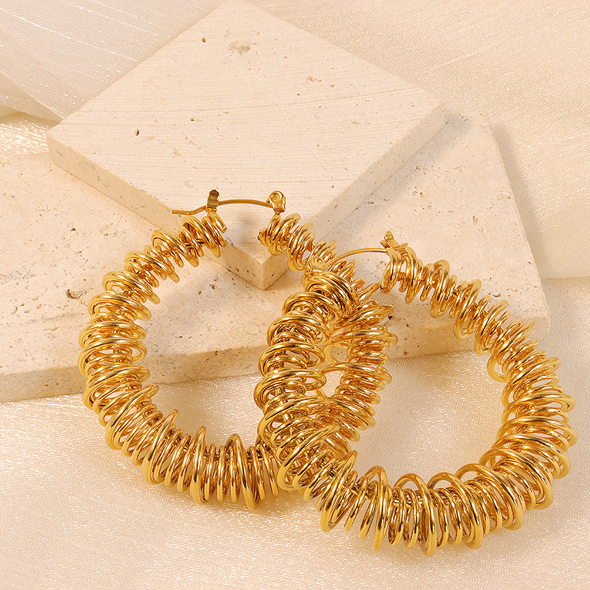 Real Gold Plated Plating Material 1 Pair Glam Exaggerated Geometric 304 Stainless Steel 18K Gold Plated Hoop Earrings