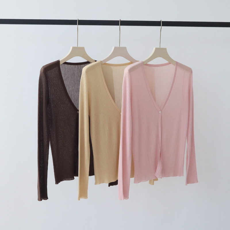 Lyocell Tencel Spring New Knit Cardigan with a High-End Feel, Single-Button V-Neck Outerwear for Women, Air Conditioning Shirt Lyocell Tencel Spring New Knit Cardigan with a High-End Feel, Single-Button V-Neck Outerwear for Women, Air Conditioning Shirt