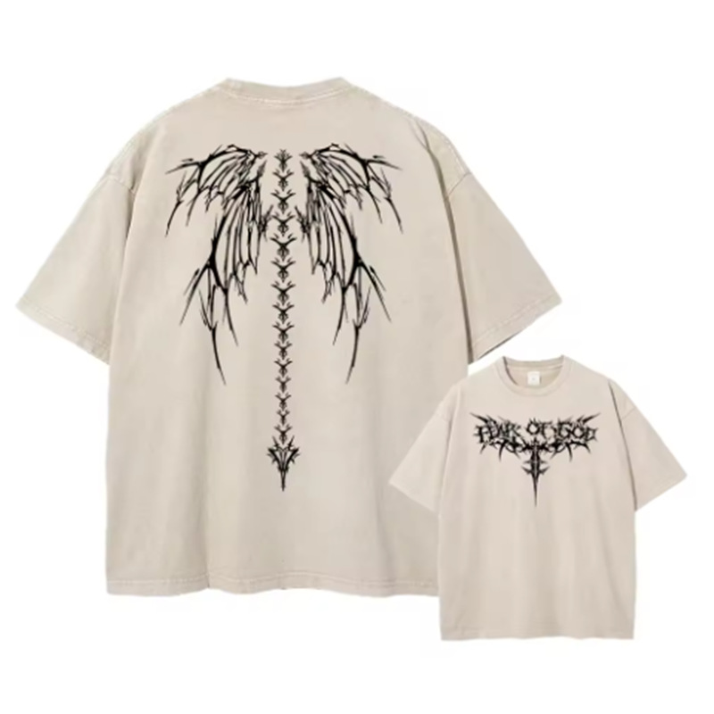 Retro Washed Pure Cotton T-shirt, Paired With Gothic Style Print, Suitable For Both Men And Women, Fashionable And Trendy_voghion.com