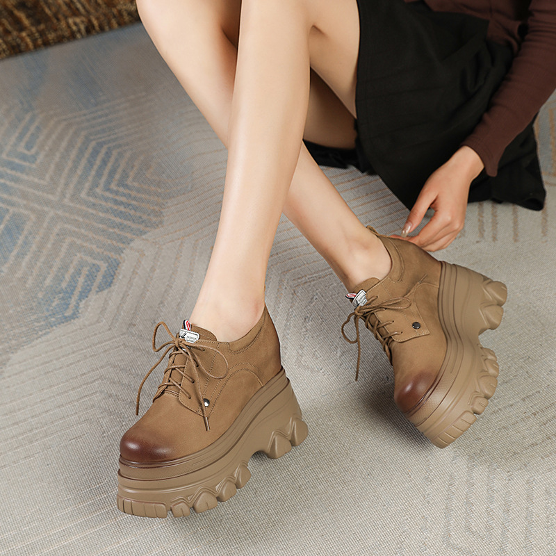 Giày nữ đế xuồng cao miệng sâu độn bên trong 12cm — Màu nâu