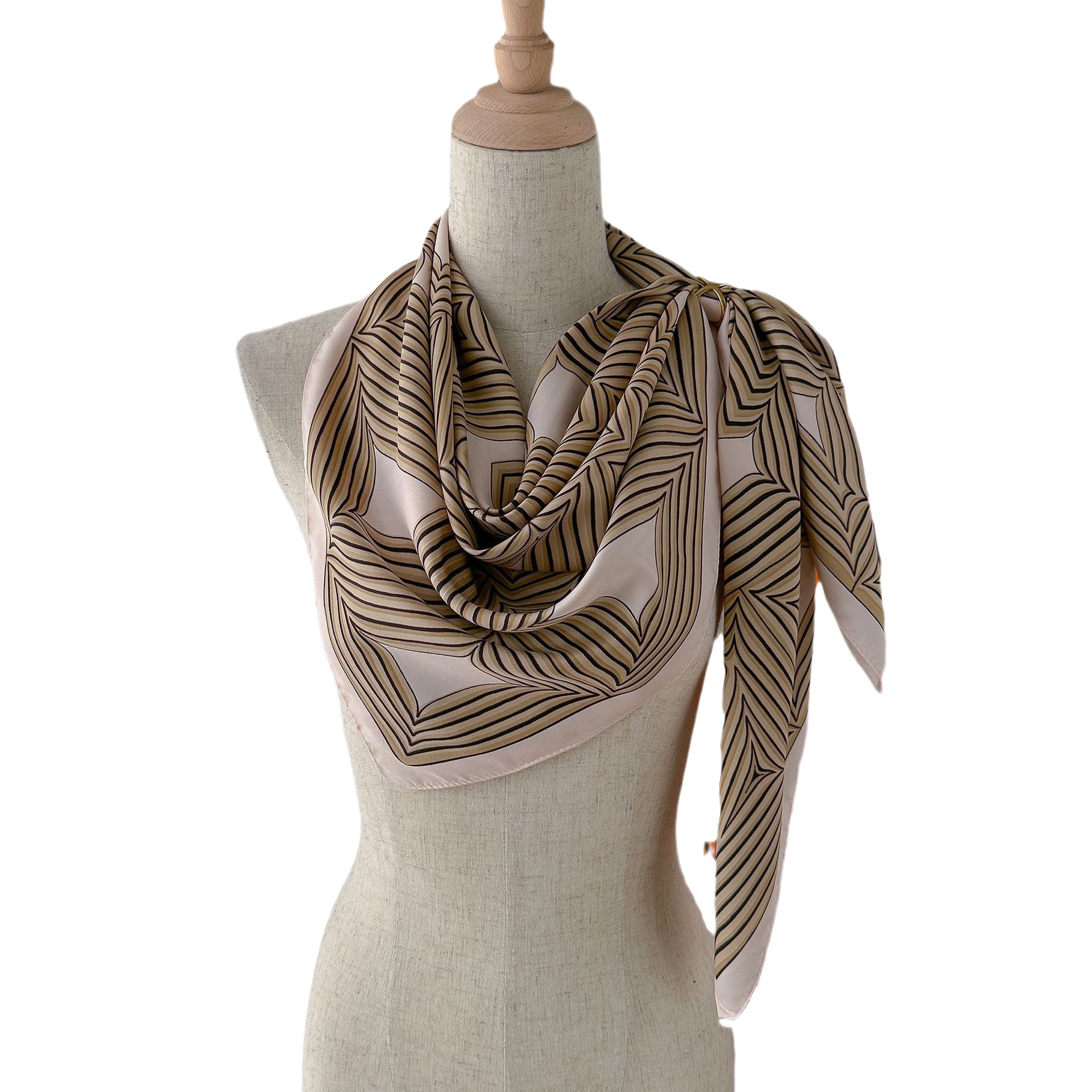 2023 Autunno Nuova Sciarpa di Seta A Righe Sciarpa Quadrata Edizione Coreana delle Donne Stampato Imitazione di Seta Fascia Protezione Solare Scialle_voghion.com