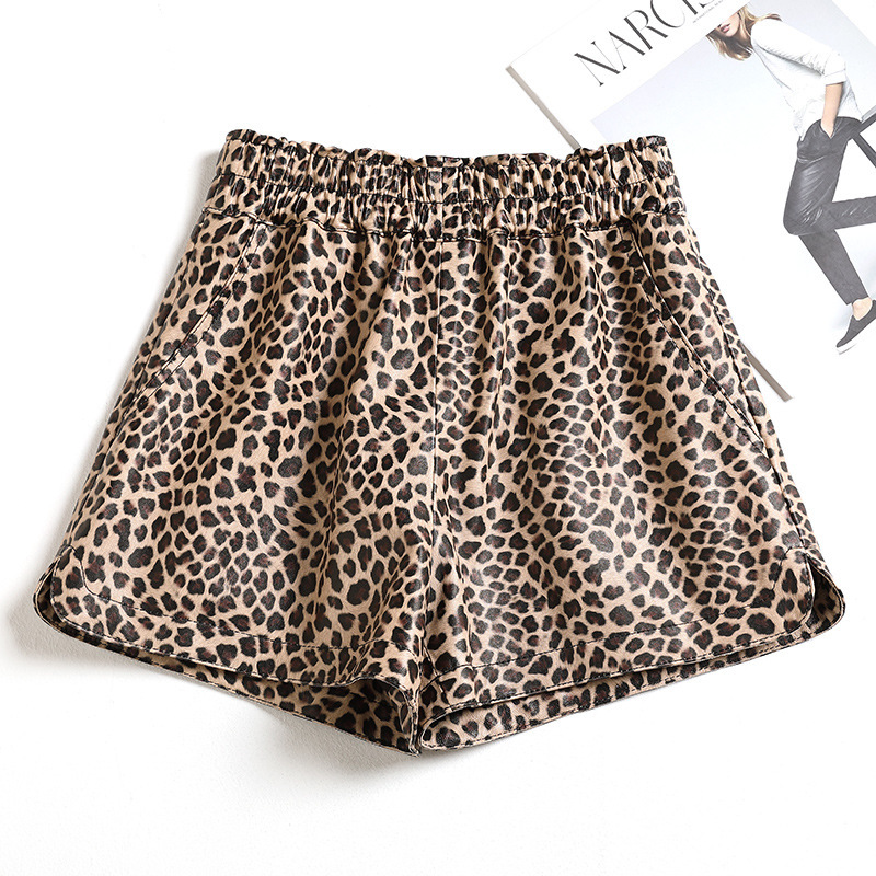Shorts for Women 2026 Spring and Autumn New Haining Sheepskin Genuine Leather Pants Elastic Waist High Waist Slimming Wide Leg Casual Pants