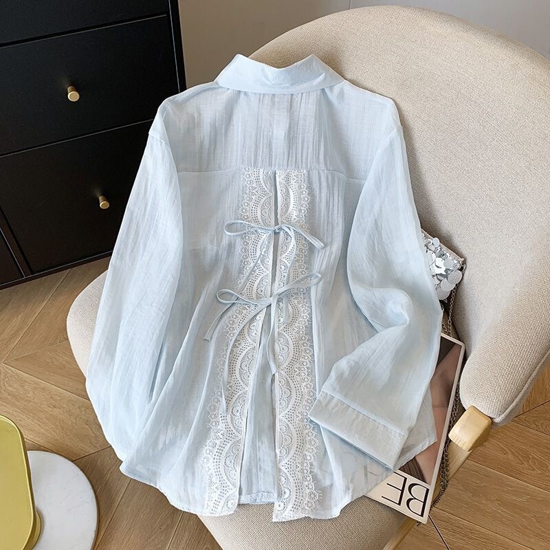 Back Sun Protection Shirt, Loose Fit, 2026 Summer New Style, Thin Lace Patchwork Long-Sleeve Shirt Jacket