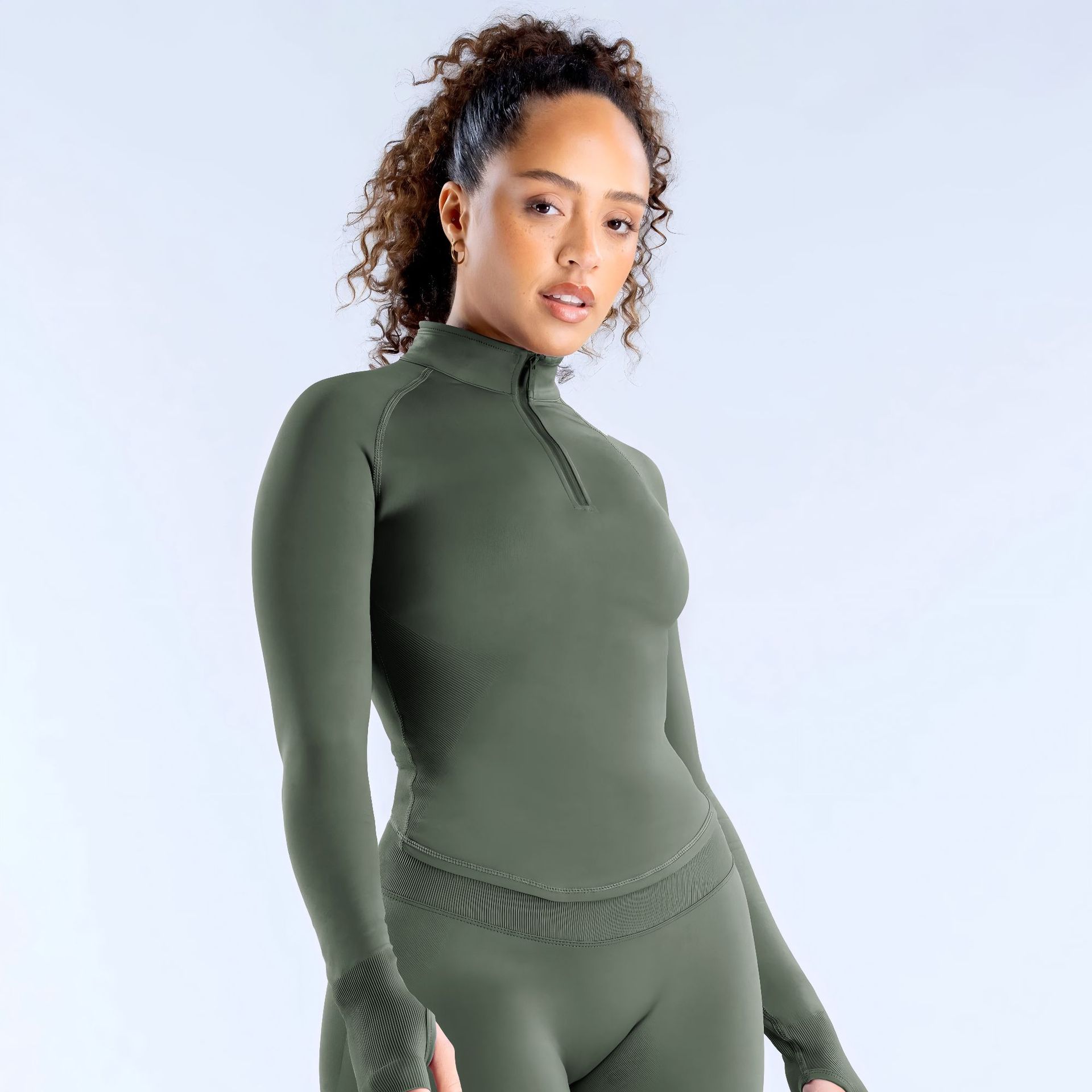 Amazon Cross-Border Nylon Fabric Fully Matte Slim Half-Zip Long-Sleeved Jacket Fitness Wear Long-Sleeved Zipper Fitness