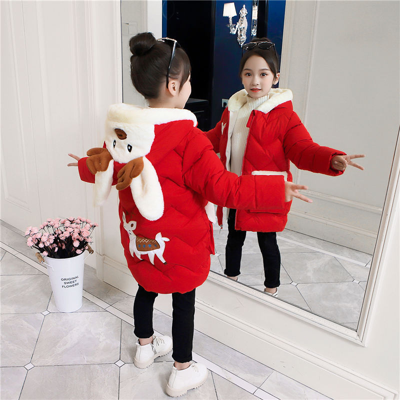 女童冬装新款儿童棉衣冬季加厚女孩棉服中长款韩版加绒洋气外套