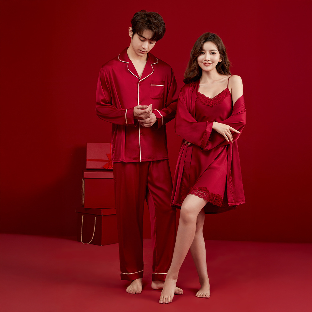 Nuevos productos de primavera y otoño, este año rojo festivo pareja pijama de la mujer cabina pijama conjunto de ropa para el hogar MC0003