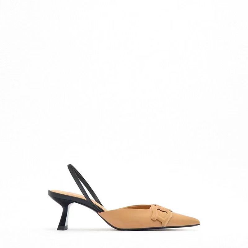 New high-heeled pointed straight strap splicing shallow mouth decoration buckle thin heel strap back empty sandals for women