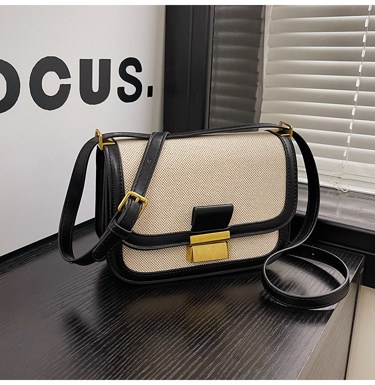 Nicho de diseño de lino empalmado bolso para mujeres 2024 nueva moda moda bolso cuadrado pequeño bolso casual simple mochila